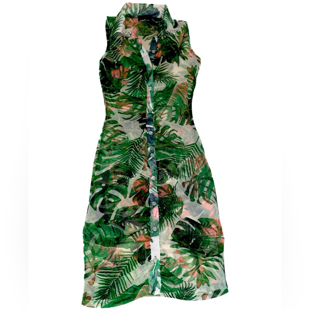 Floral Green Mesh Sleeveless Dress